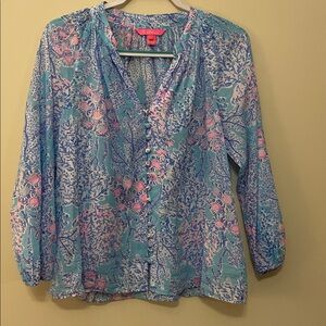 Lilly Pulitzer Blue and Pink Floral Blouse